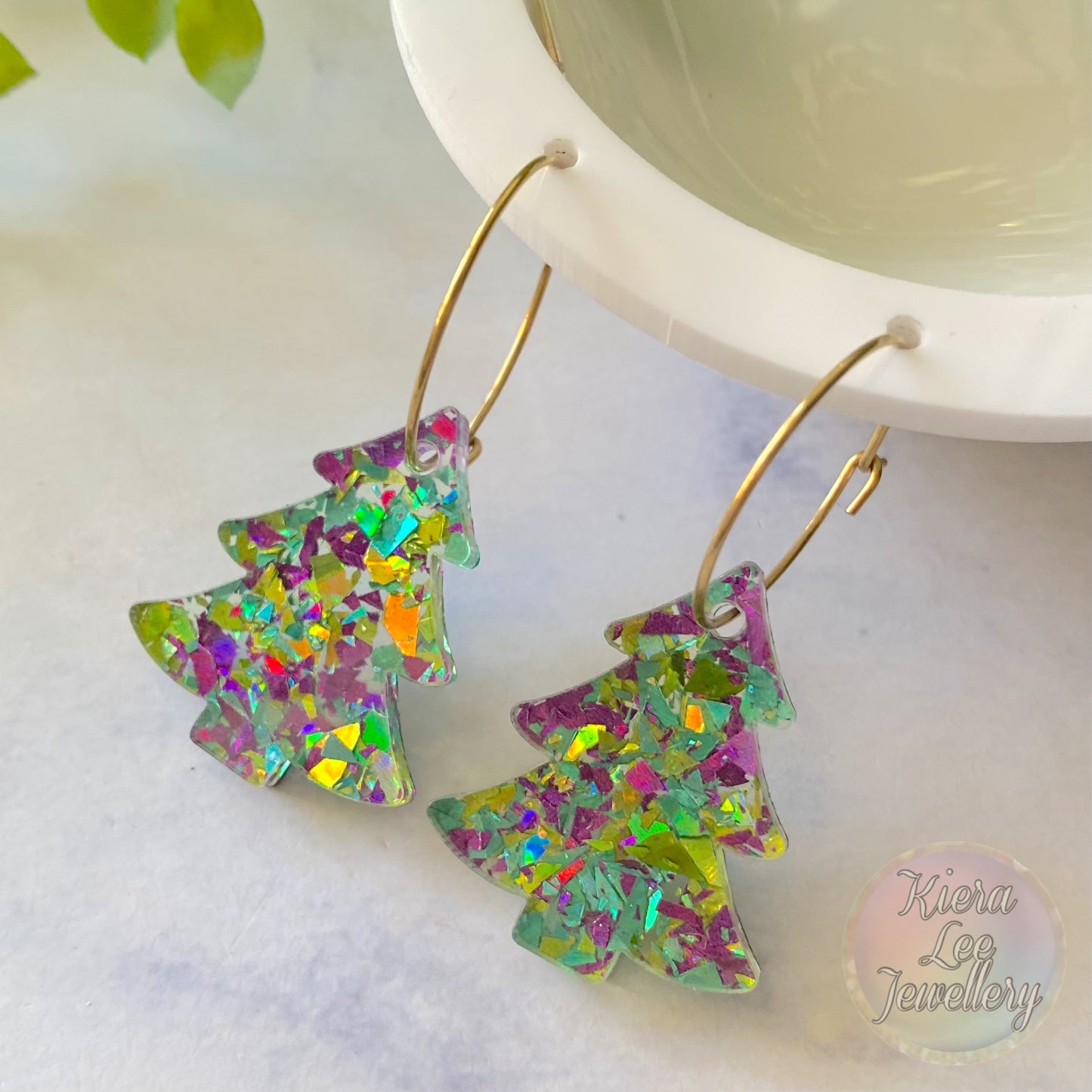 Christmas Tree Earrings - Hoops